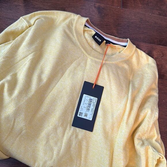 Hugo Boss COTTON SWEATER WITH SIGNATURE-STRIPE TIPPING - Picture 1 of 4